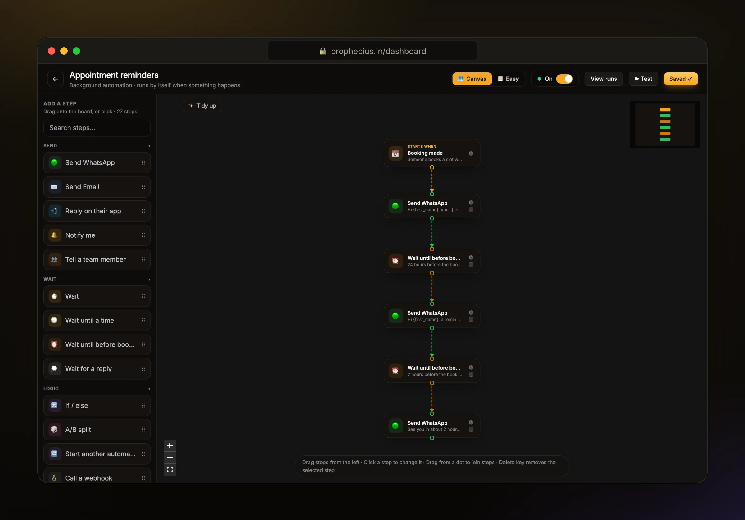 An Ora automation that confirms appointments and sends reminders