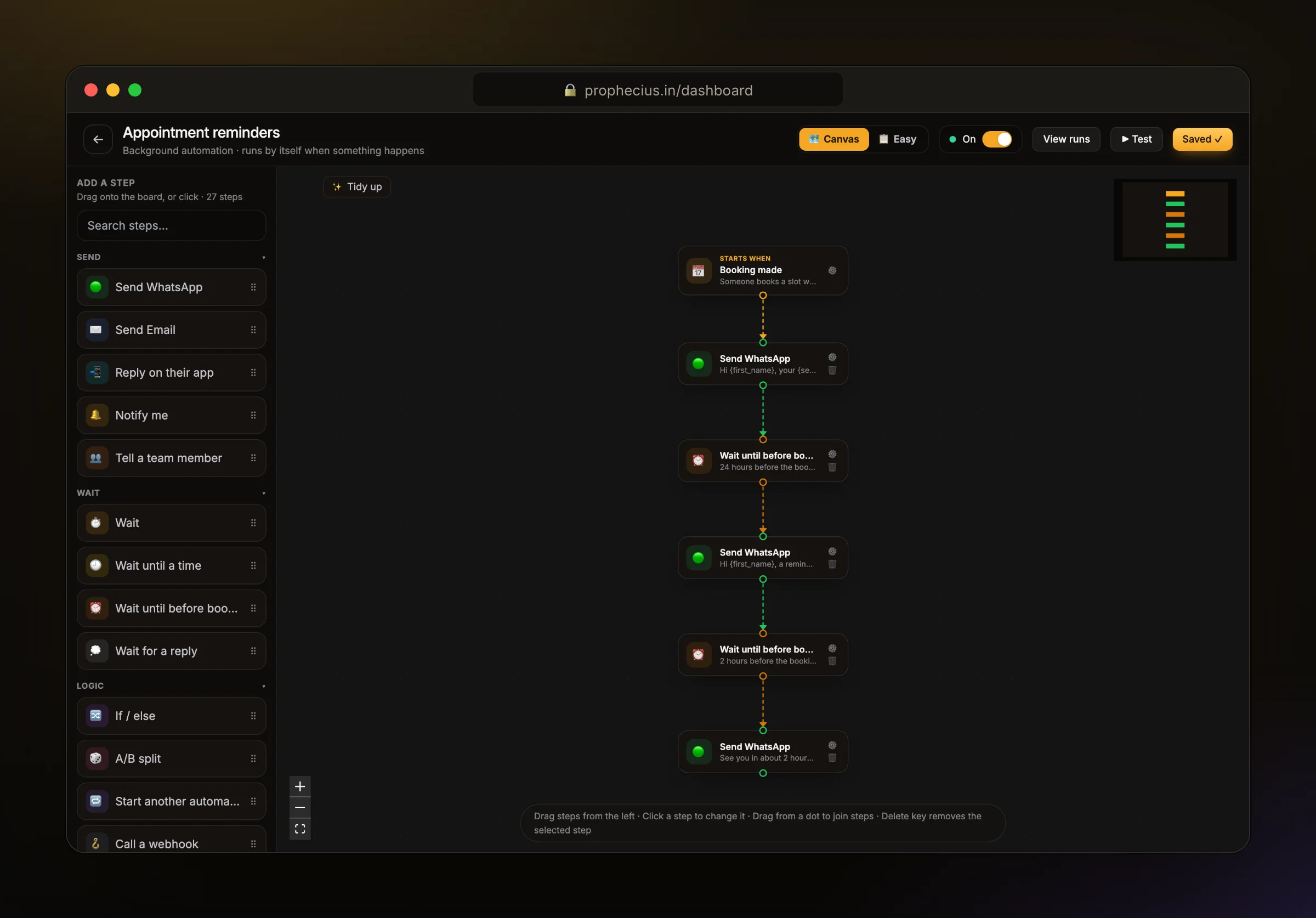An Ora automation that sends dental appointment reminders