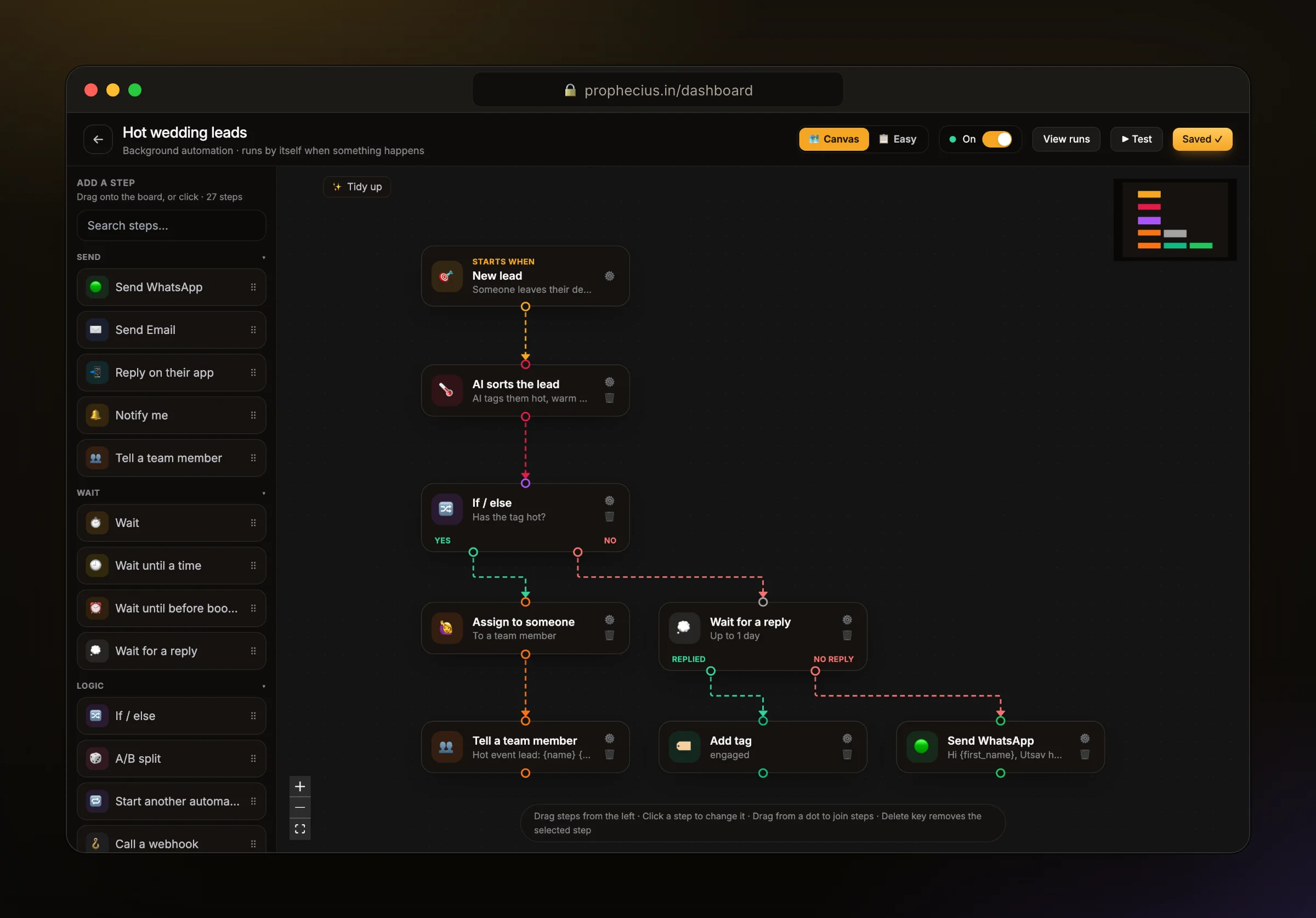 An Ora automation that alerts planners about hot wedding leads