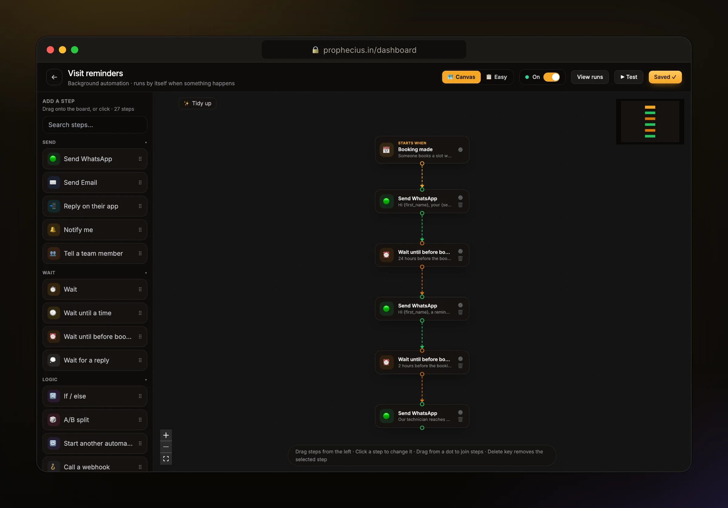 An Ora automation that sends visit reminders