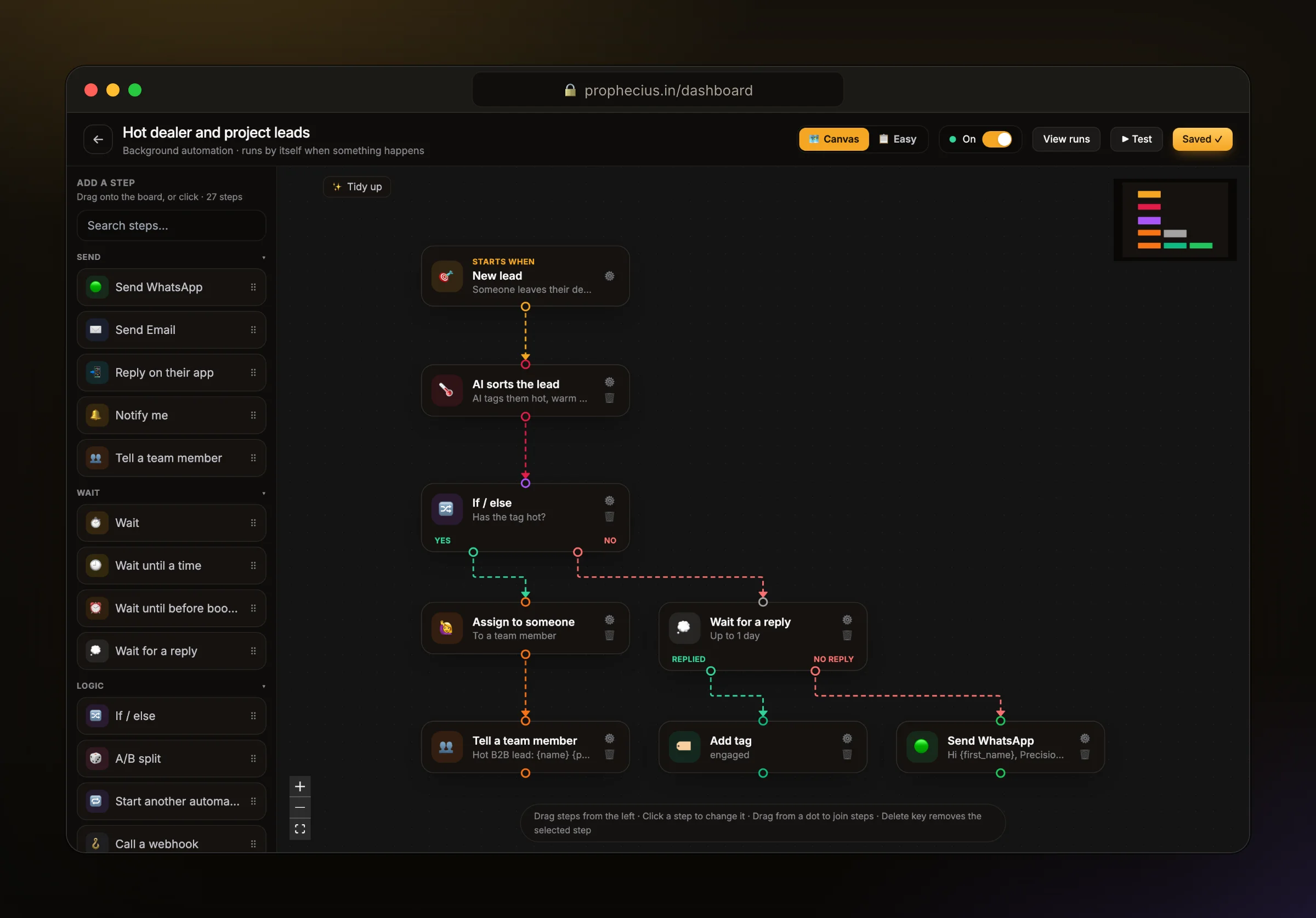 An Ora automation that alerts sales about hot B2B leads