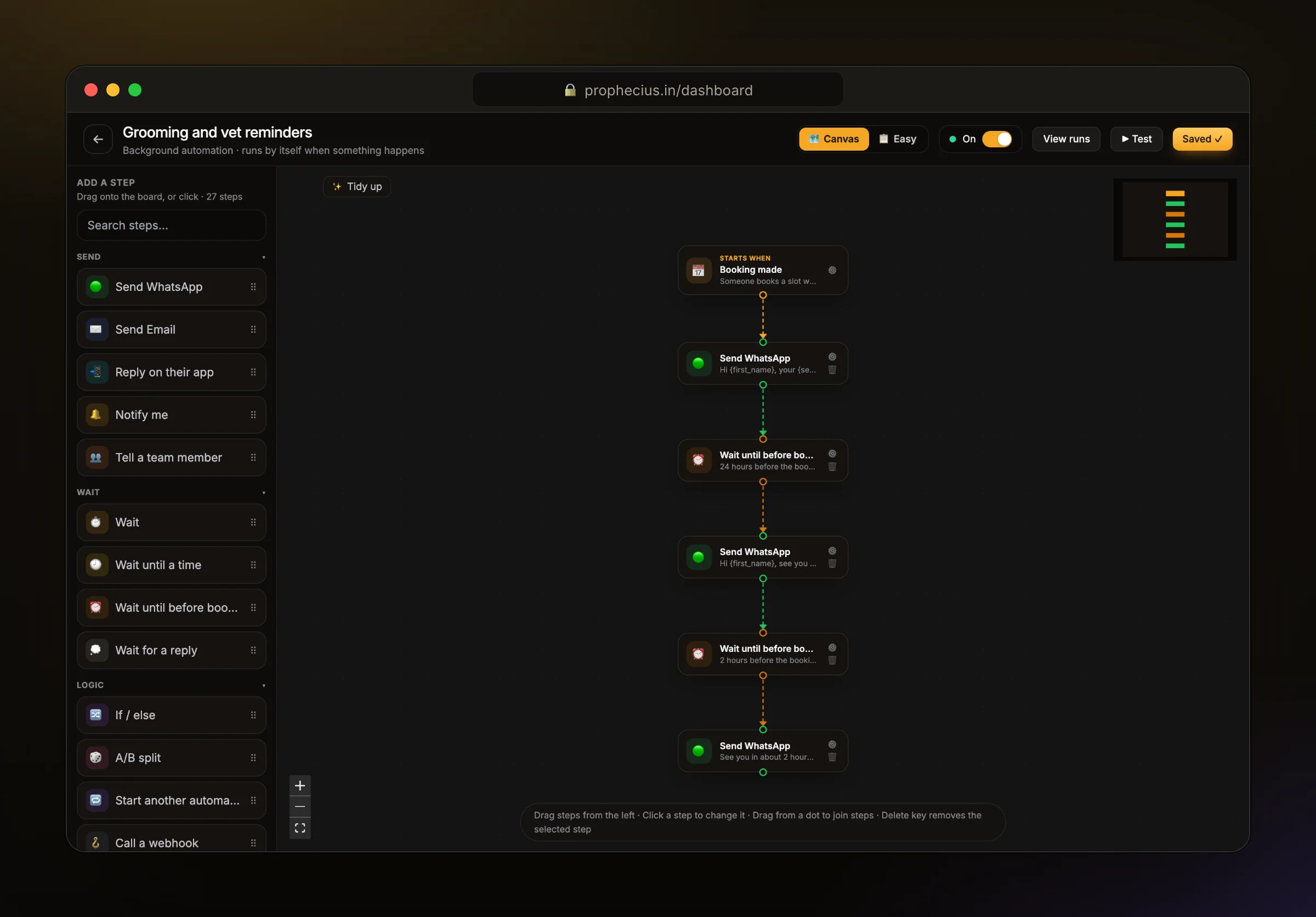 An Ora automation that sends grooming and vet reminders