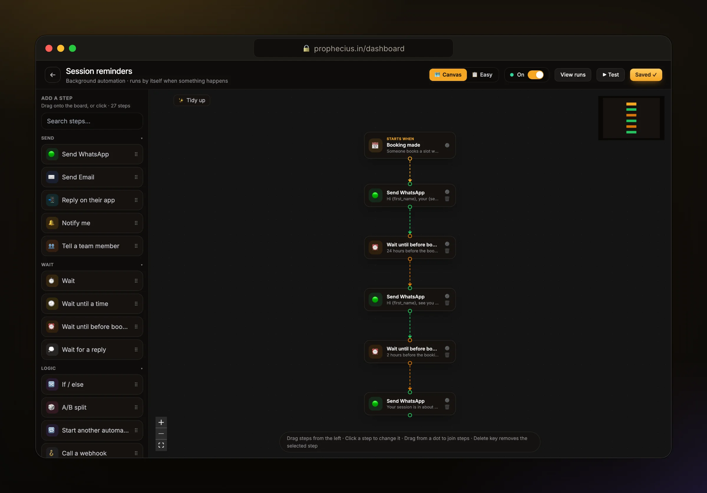 An Ora automation that sends session reminders