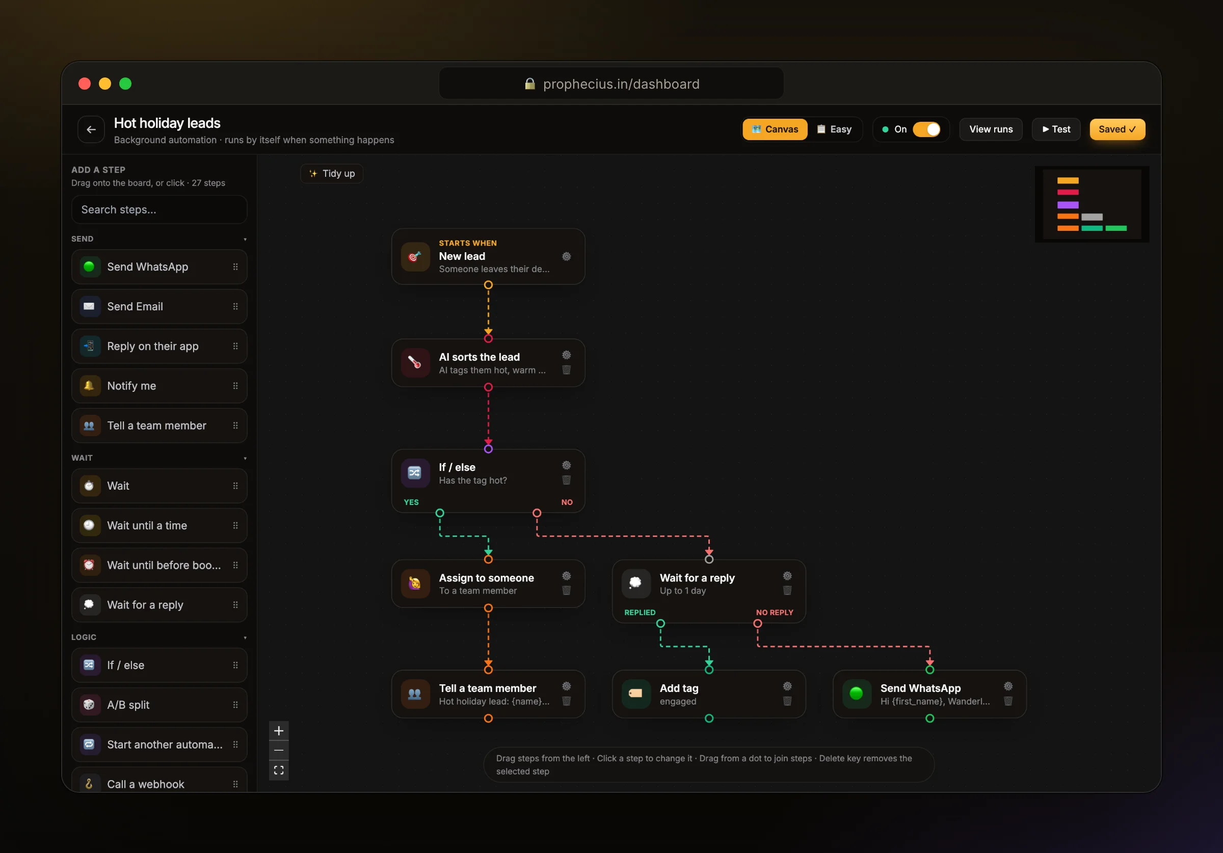 An Ora automation that alerts the team about hot holiday leads