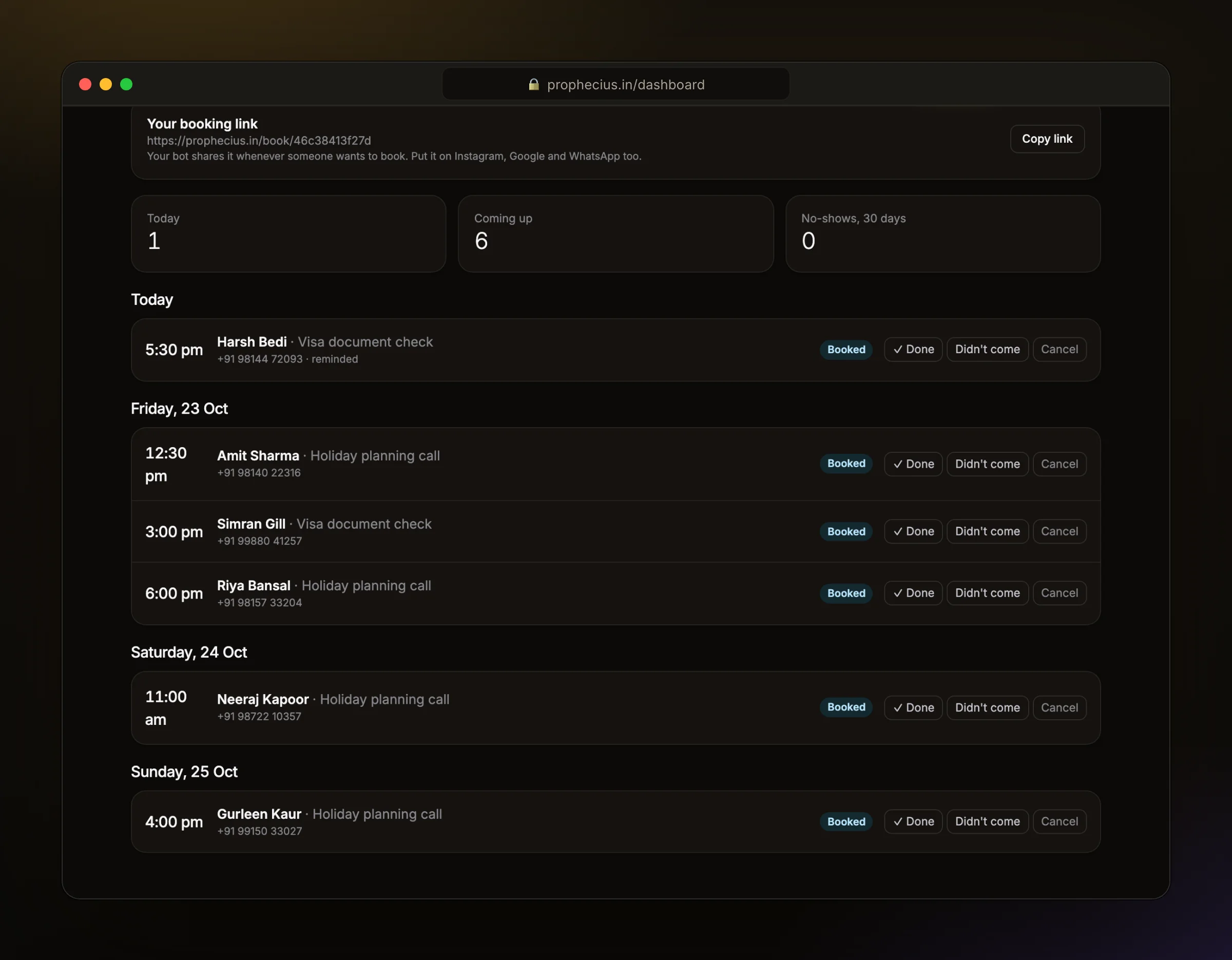 The Ora Bookings page with holiday planning calls